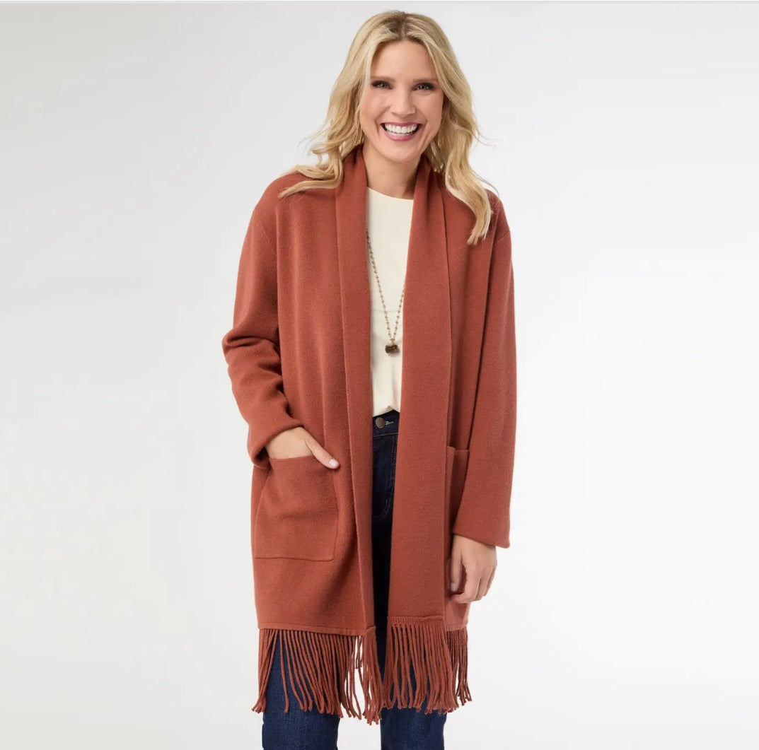 Luxe Mid Length Cardigan with Fringe