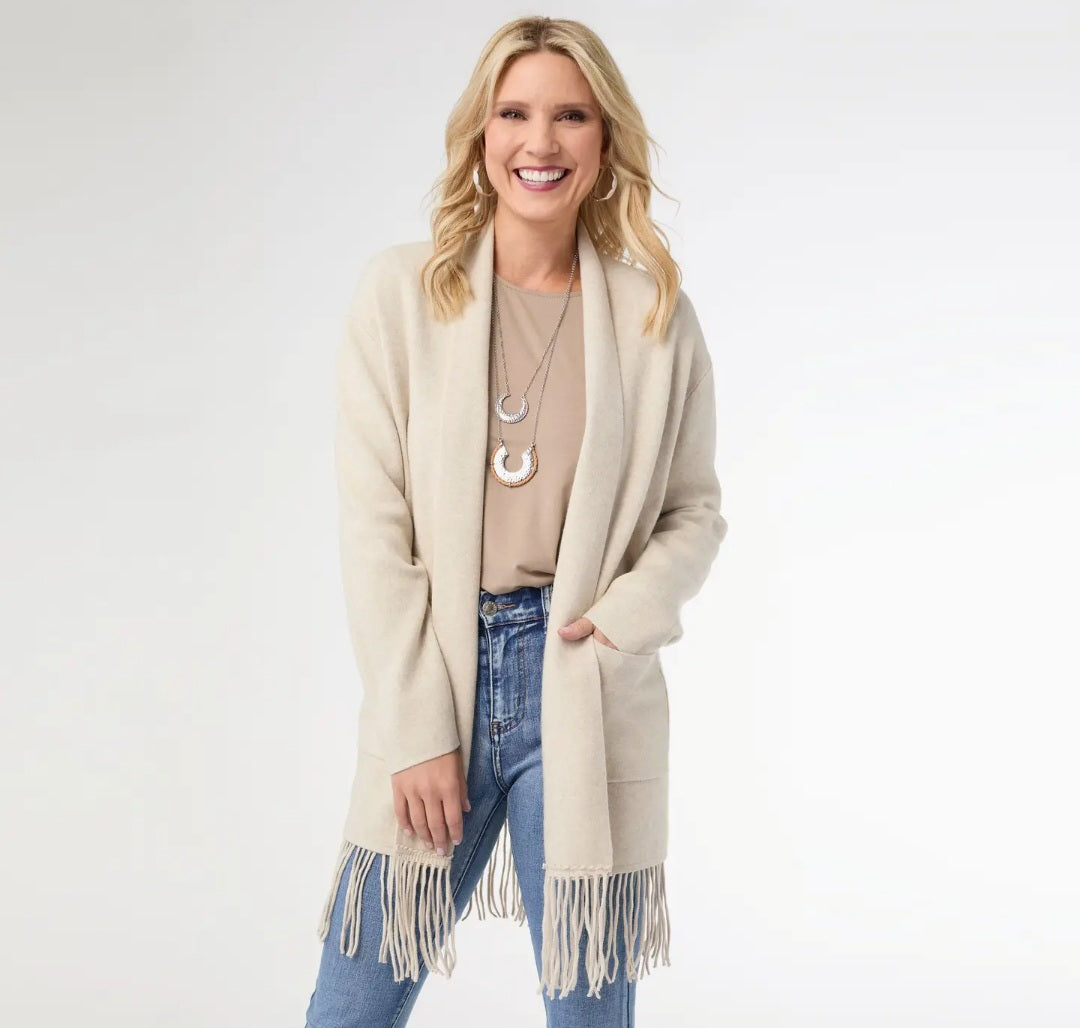 Luxe Mid Length Cardigan with Fringe