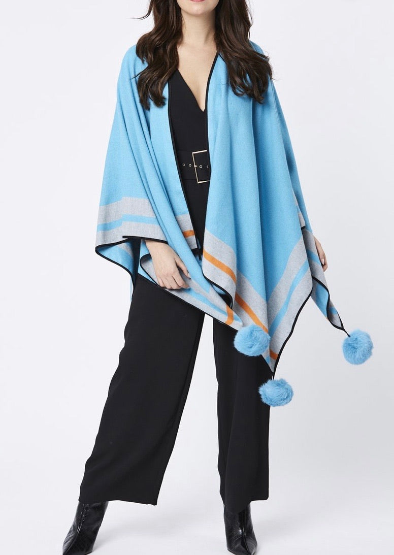 Lacey Cashmere Cape With Pom Pom