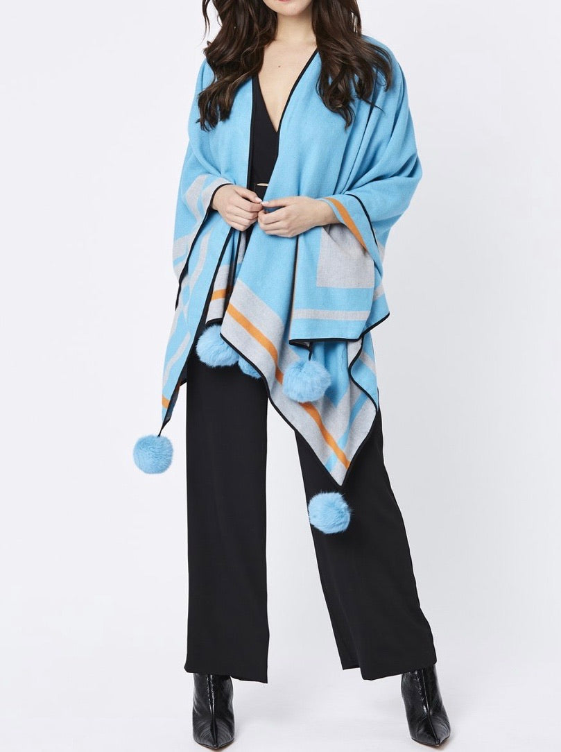 Lacey Cashmere Cape With Pom Pom