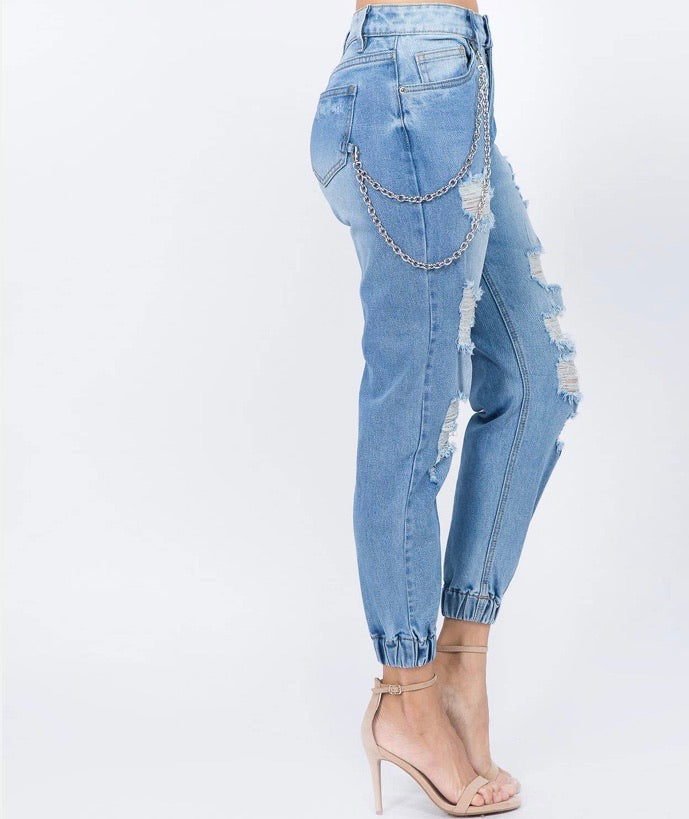 Plus Size High Waist Light Denim Jogger Jean