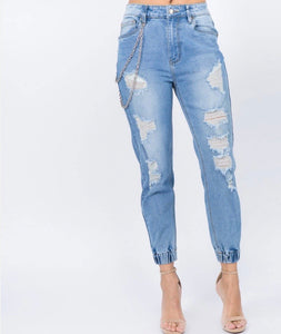 Plus Size High Waist Light Denim Jogger Jean